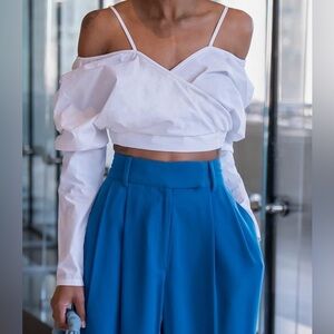White Off Shoulder Draped Crop Top by @Signedblake